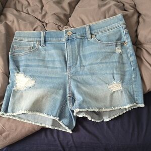 New York & Company Light Blue Distressed Jean Shorts